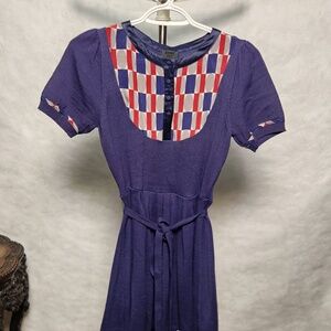 Anna Sui Navy Blue Dress Wool Blend